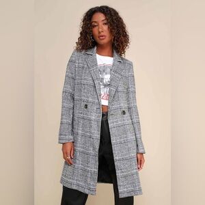 Lulu's Plaid Chilly Out Black and White Long Coat Size Small
